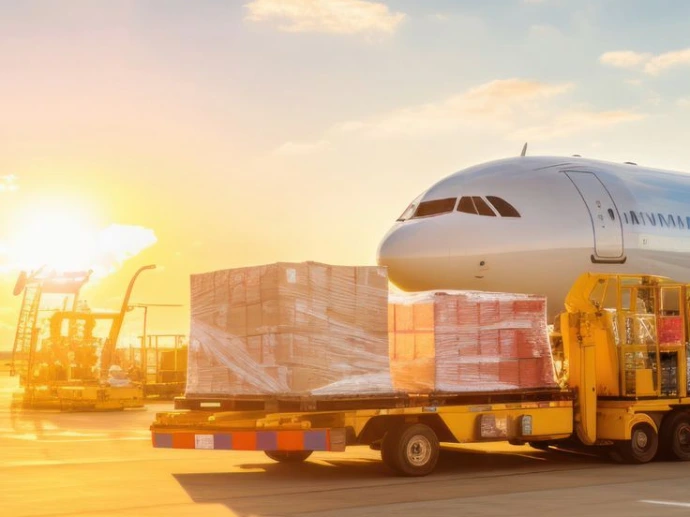 Cargo plane loaded with freight pallets